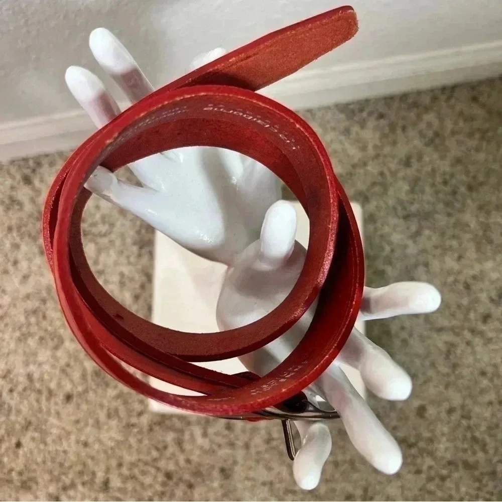 Liz Claiborne Vintage Red Leather Belt with Solid Brass Silver Brushed Buckle